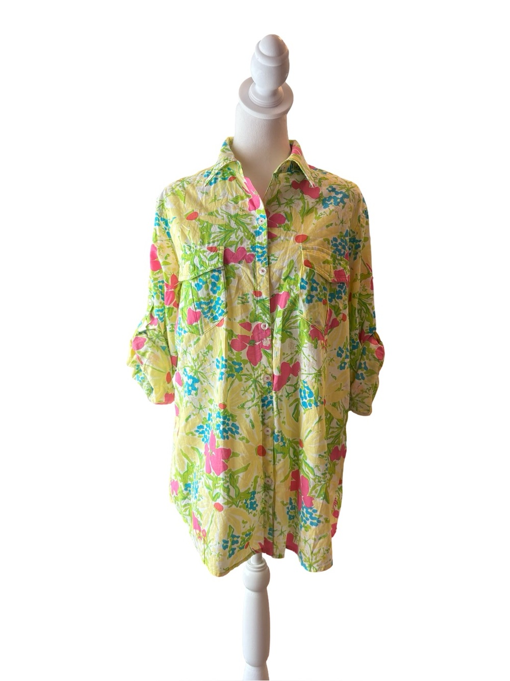 Lilly Pulitzer Resort Fit Yellow Floral Multi Button Down Shirt Womens Large